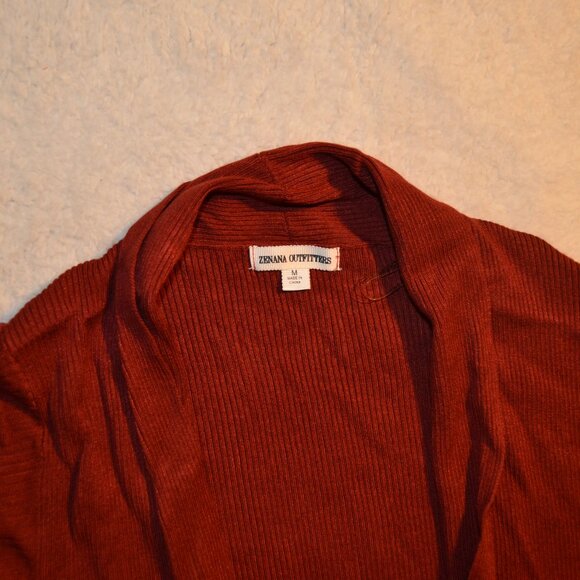 Zenana Outfitters rust red cardigan, longline open front knit sweater szM - Picture 3 of 14